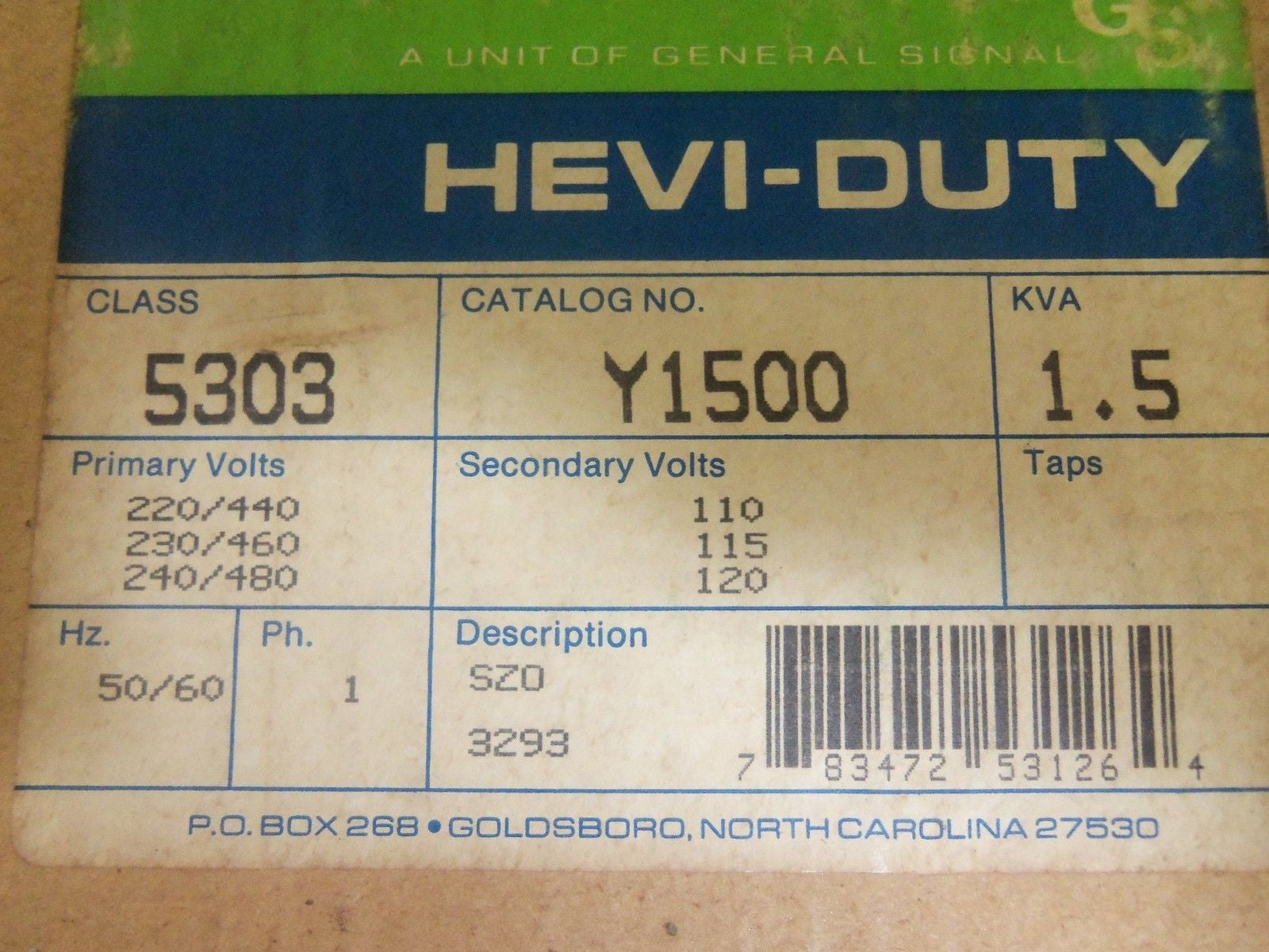 HEVI-DUTY Y1500 *NEW IN BOX*