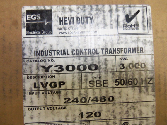 HEVI-DUTY Y3000 TRANSFORMER *NEW IN BOX*