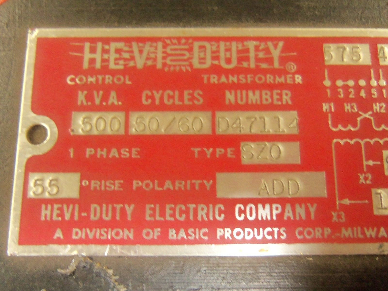 HEVI DUTY D47114 TRANSFORMER *USED*