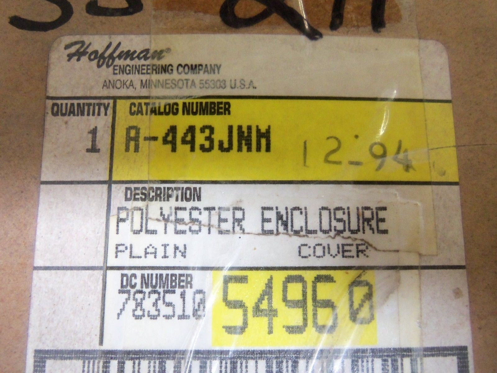 HOFFMAN A-443JNM ENCLOSURE *NEW IN BOX*