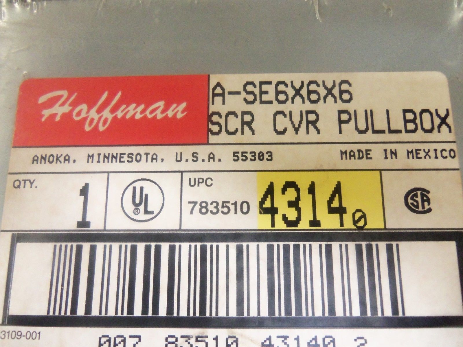 HOFFMAN A-SE6X6X6 SCR CVR PULLBOX *NEW IN ORIGINAL PACKAGE*