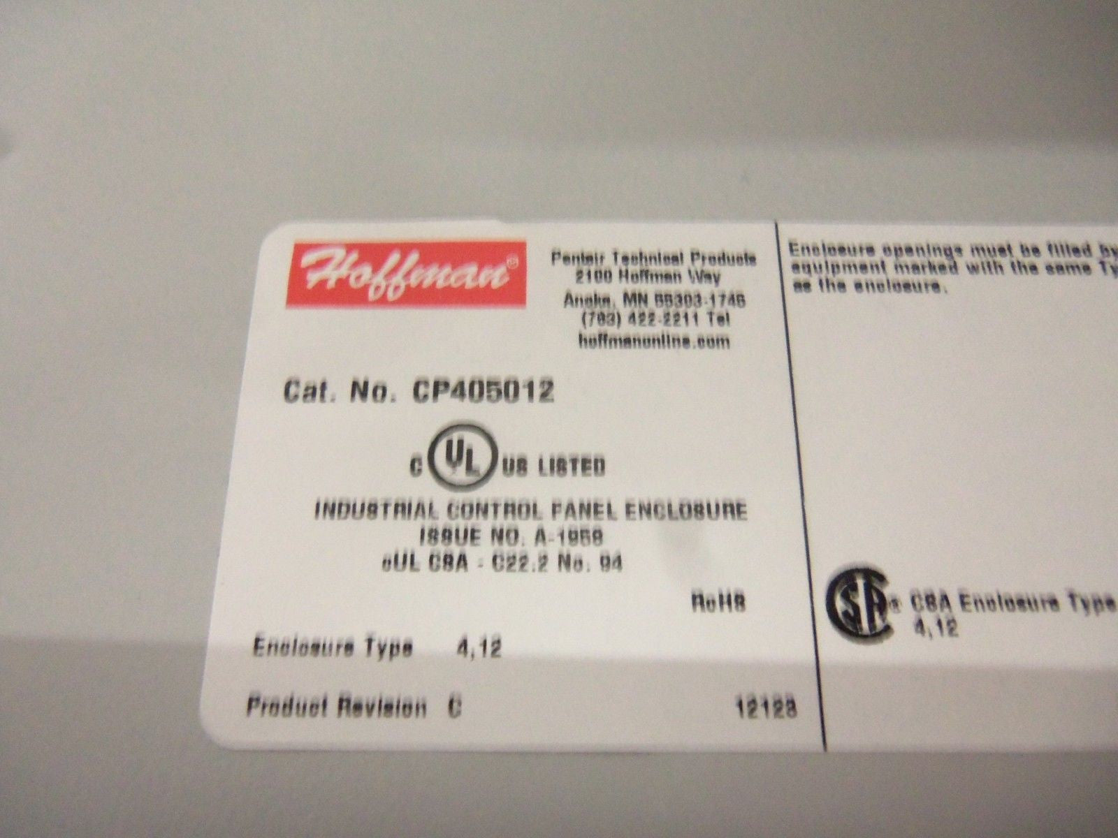 HOFFMAN CP405012 ENCLOSURE *NEW IN BOX*