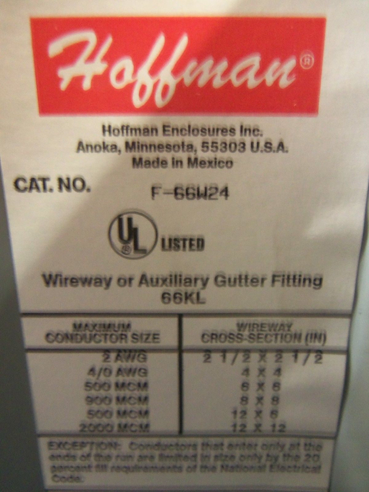 HOFFMAN F-66W24 *NEW IN BOX*