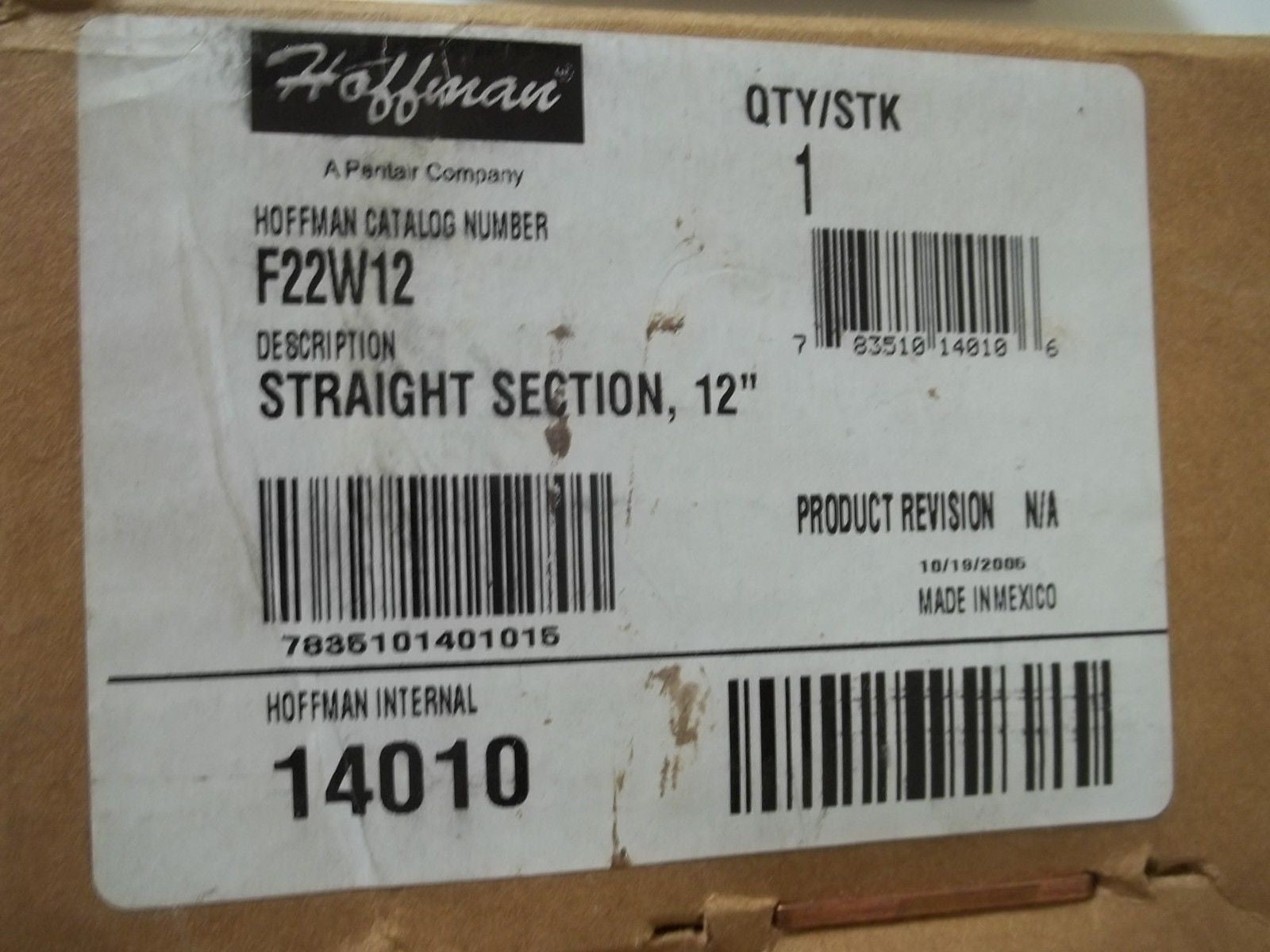 HOFFMAN F22W12 STRAIGHT SECTION, 12" *NEW IN BOX*