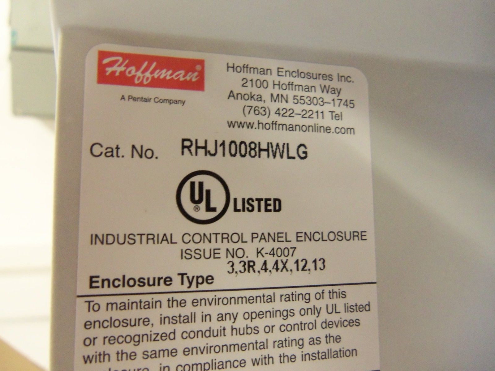 HOFFMAN RHJ1008HWLG ENCLOSURE *NEW IN BOX*