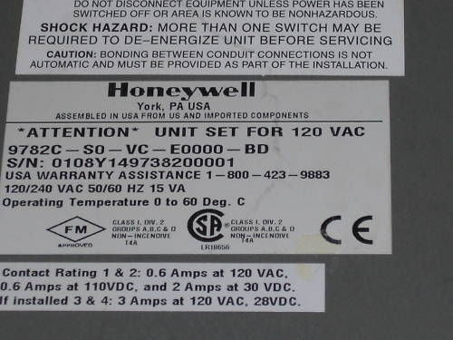 HONEYWELL 9782C-S0-VC-E0000-BD *USED*
