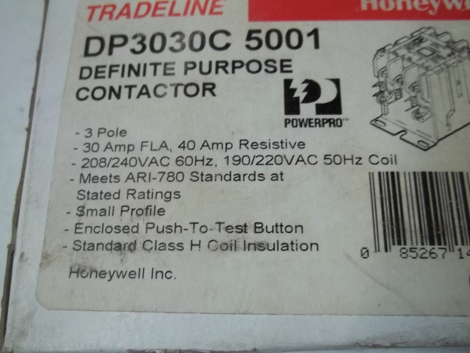 HONEYWELL DP3030C 5001 DEFINITE PURPOSE CONTACTOR 30AMP 208/240VAC*NEW IN BOX*