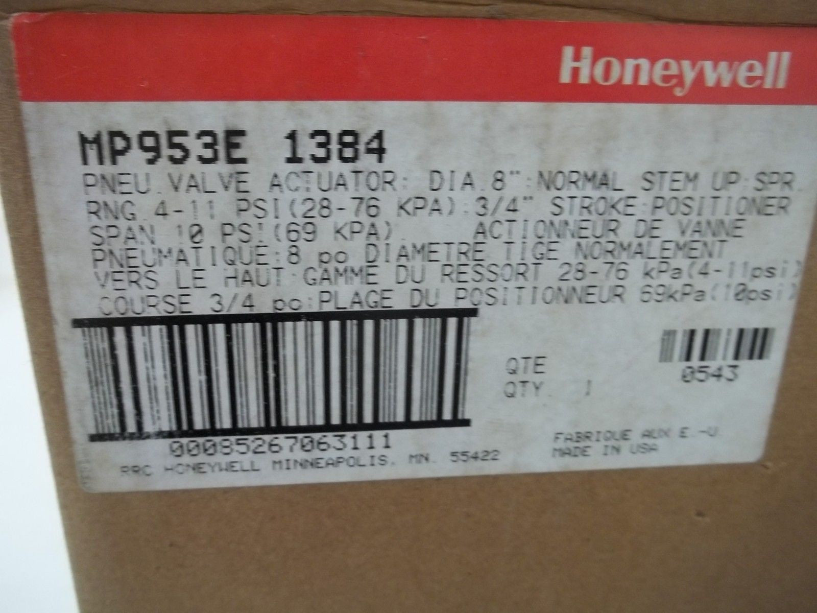 HONEYWELL MP953E13841 PNEUMATIC VALVE ACTUATOR *NEW IN BOX*