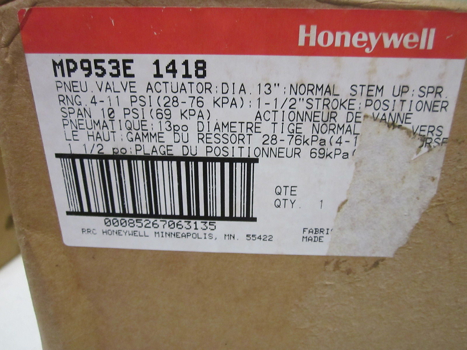 HONEYWELL MP953E 1418 VALVE ACTUATOR *NEW IN BOX*