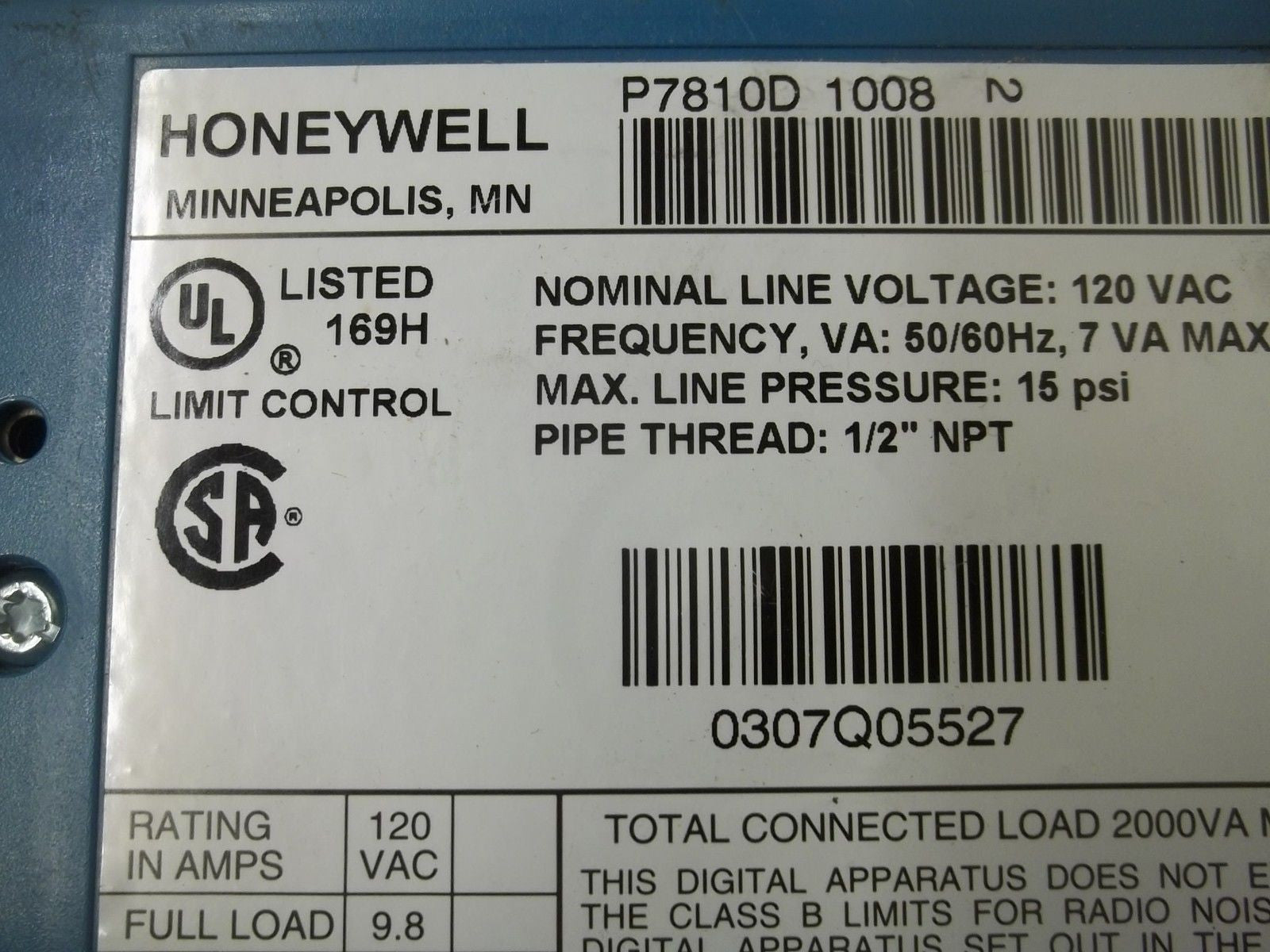 HONEYWELL P7810D 1008 PRESSURETROL *NEW NO BOX*