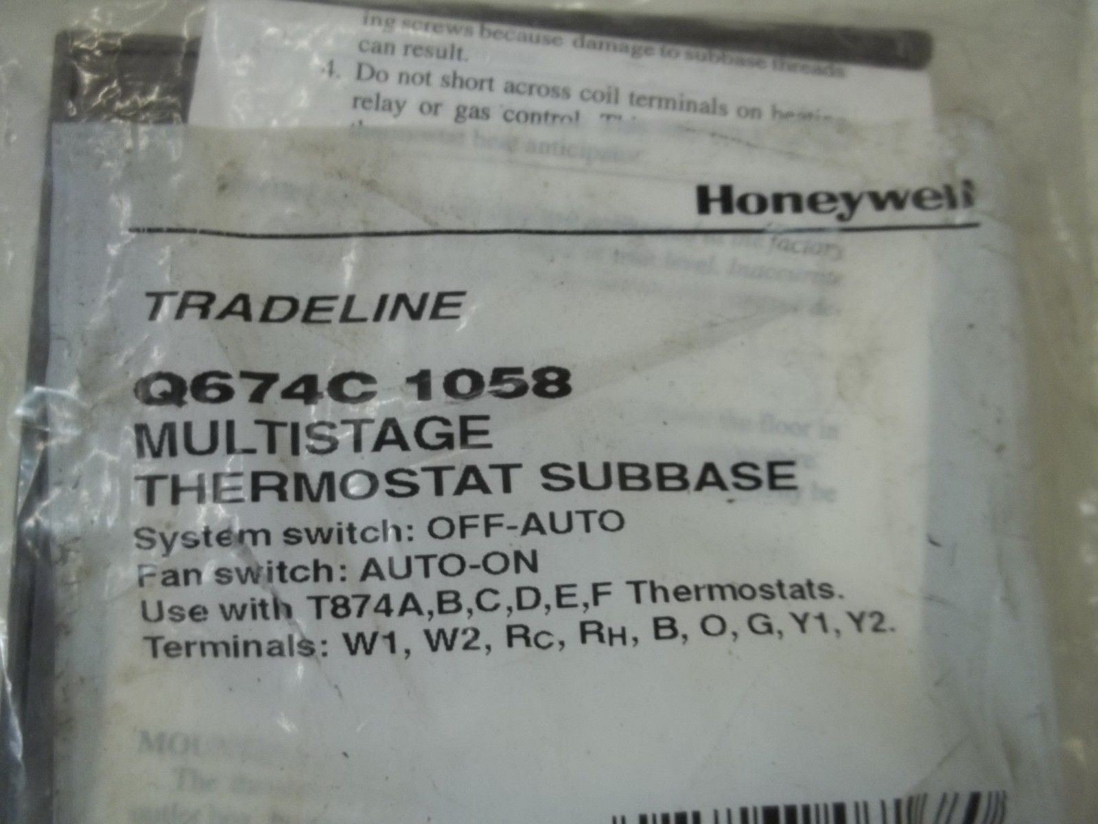 HONEYWELL Q674C1058 MULTISTAGE THERMOSTAT SUBBASE *NEW IN A FACTORY BAG*
