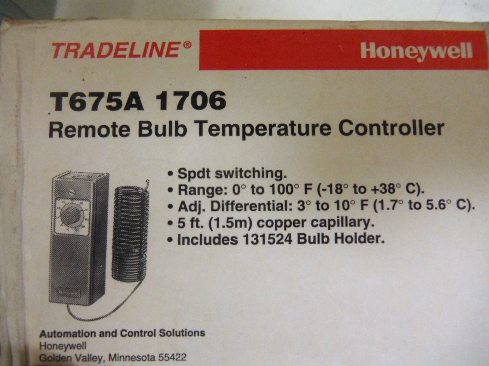 HONEYWELL T675A 1706 REMOTE BULB TEMPERATURE CONTROLLER *NEW IN BOX*