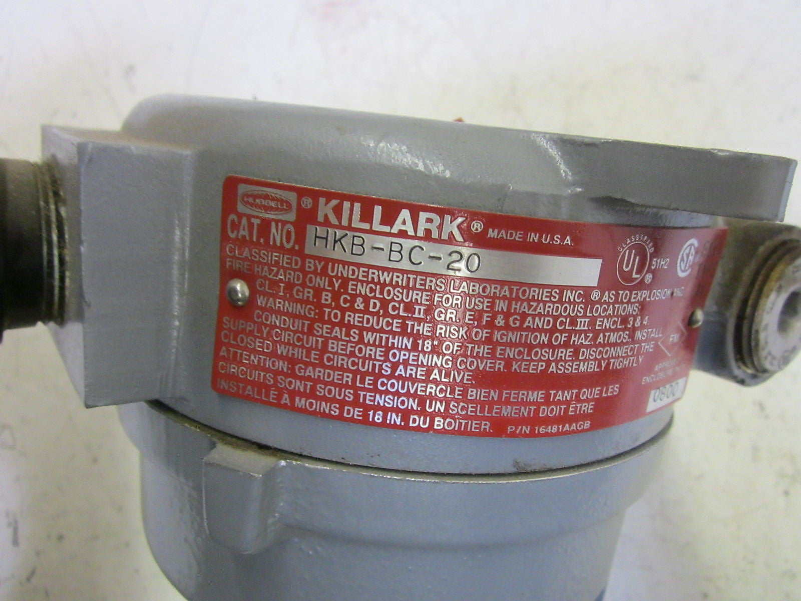 HUBBELL HKB-BC-20 EXPLOSION PROOF ENCLOSURE W/ ORANGE RESEARCH GAUGE 0-15 *USED*