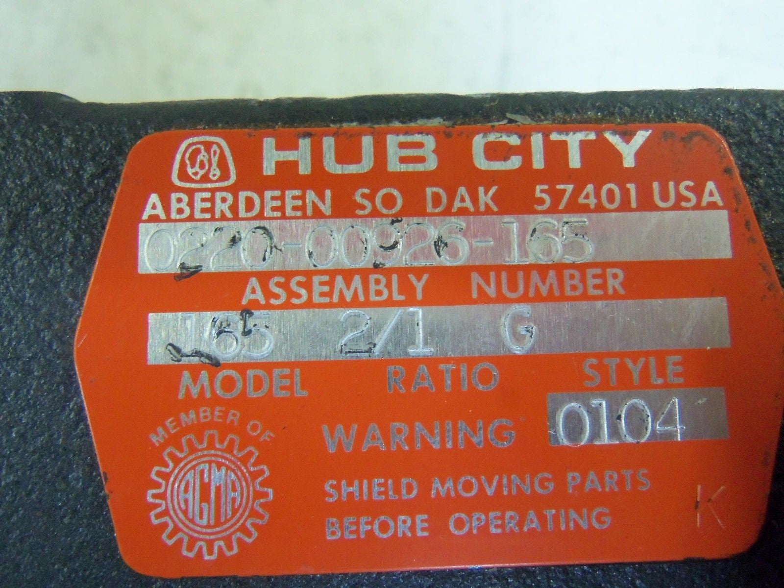 HUB CITY 0220-00926-165 GEAR REDUCER (AS PICTURED) *USED*