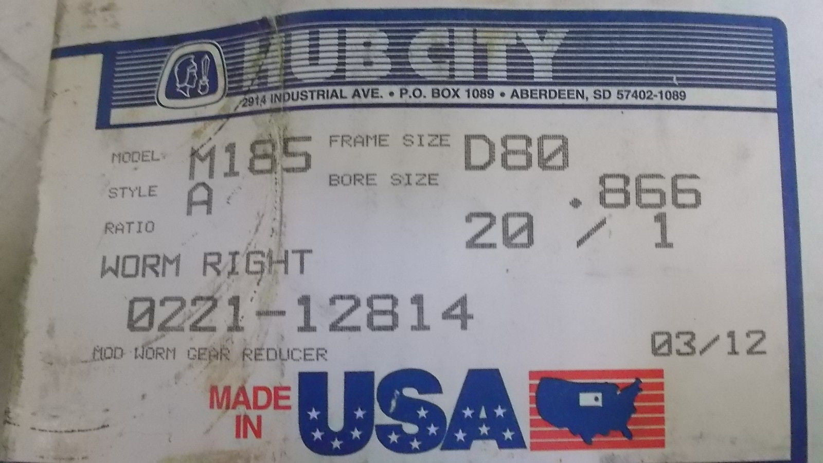 HUB CITY M185 GEAR REDUCER *NEW IN BOX*