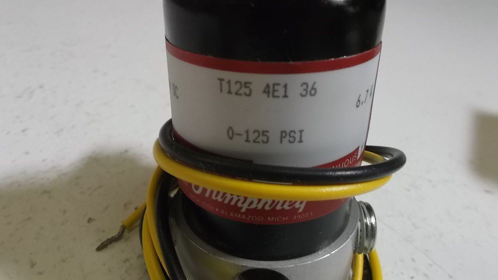 HUMPHREY SOLENOID VALVE  T125 RE1 36 *USED*