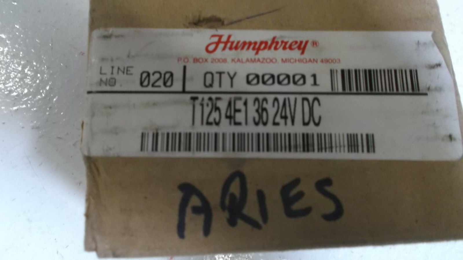 HUMPHREYS SOLENOID VALVE T125E136 *USED*