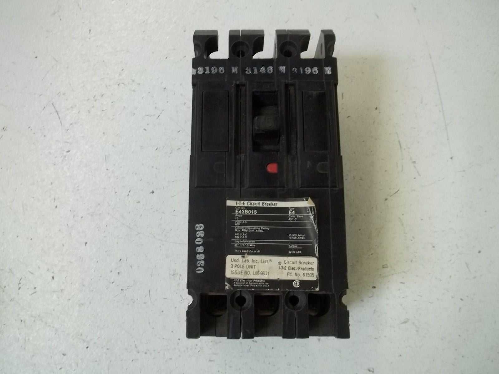 I-T-E E43B015 CIRCUIT BREAKER *USED*