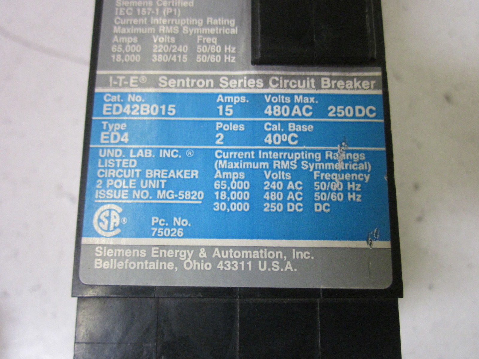 I-T-E ED42B015 CIRCUIT BREAKER  *USED*