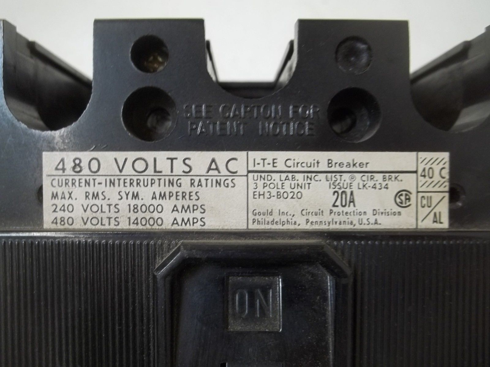 ITE EH3-B020 CIRCUIT BREAKER 20A *NEW NO BOX*