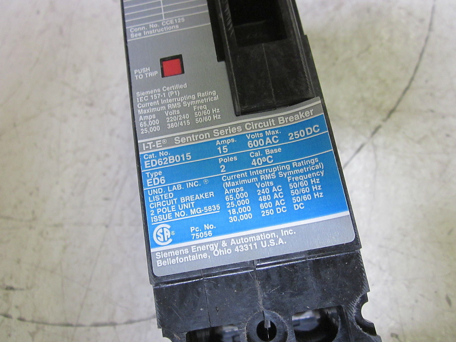 I-T-E SIEMENS ED62B015 CIRCUIT BREAKER 15A 2P 600VAC *NEW IN BOX*