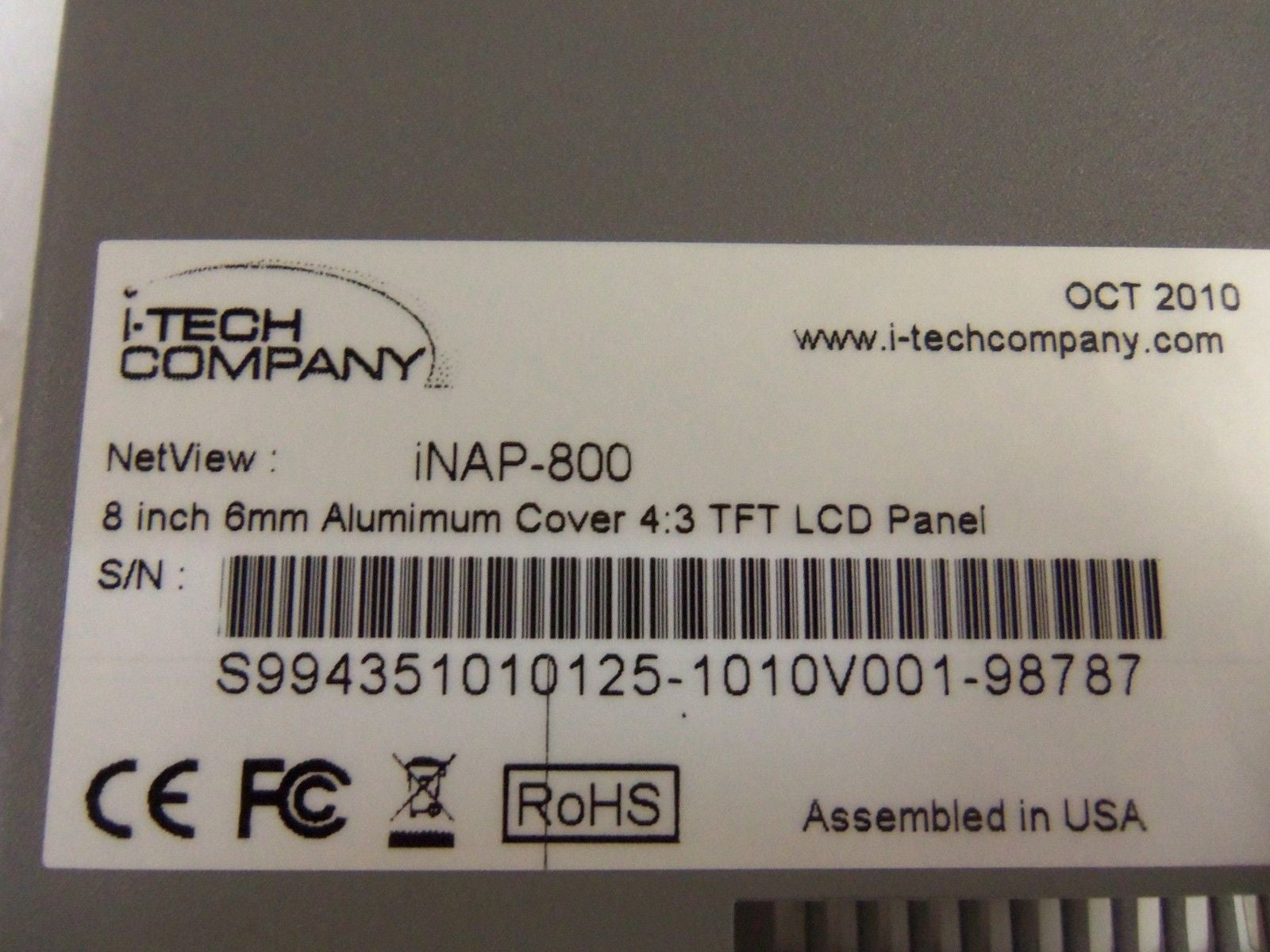 I-TECH COMPANY iNAP-800 DISPLAY *NEW IN BOX*