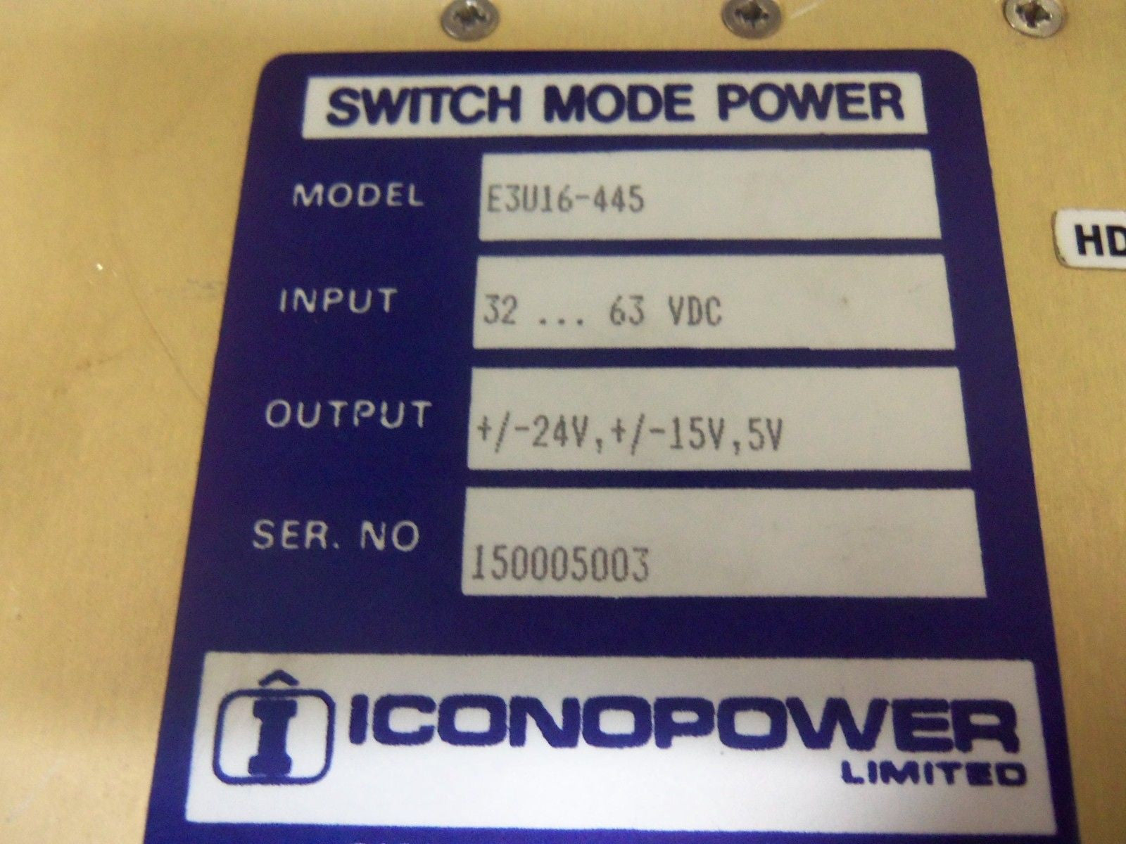 ICONOPOWER E3U16-445 SWITCH MODE POWER *USED*
