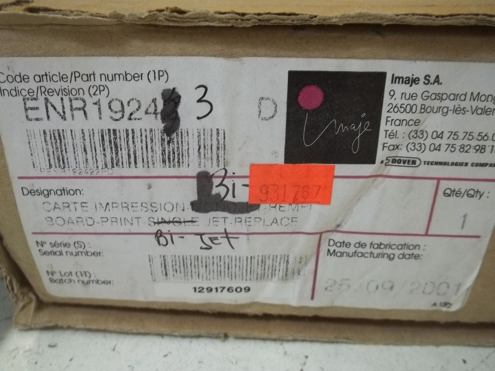 IMAJE ENR19243 PRINT BOARD TWINJET REPLACEMENT *NEW IN BOX*