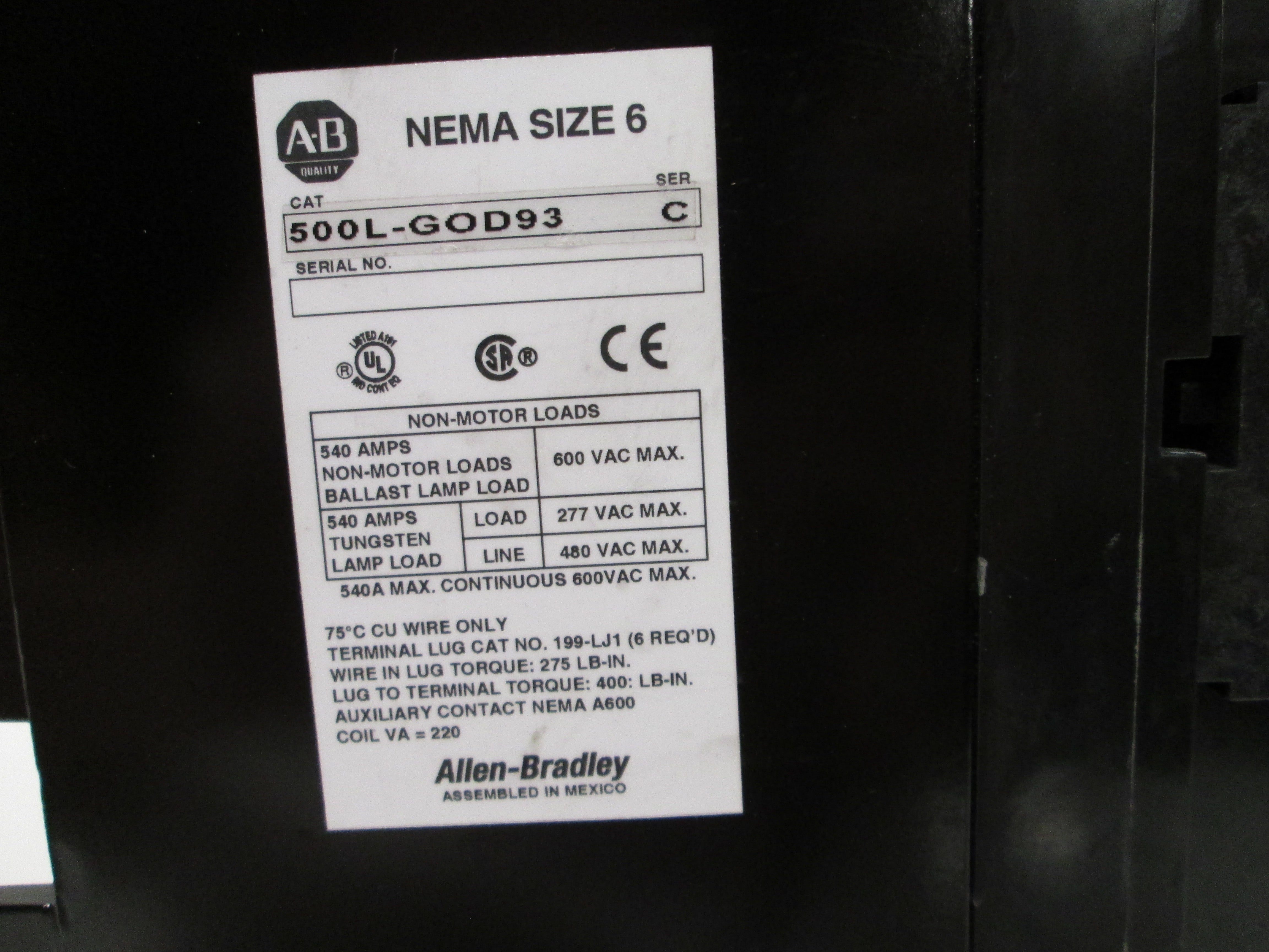 Allen Bradley 500LGOD93 NSNP * GENUINE * AB 500L GOD 93