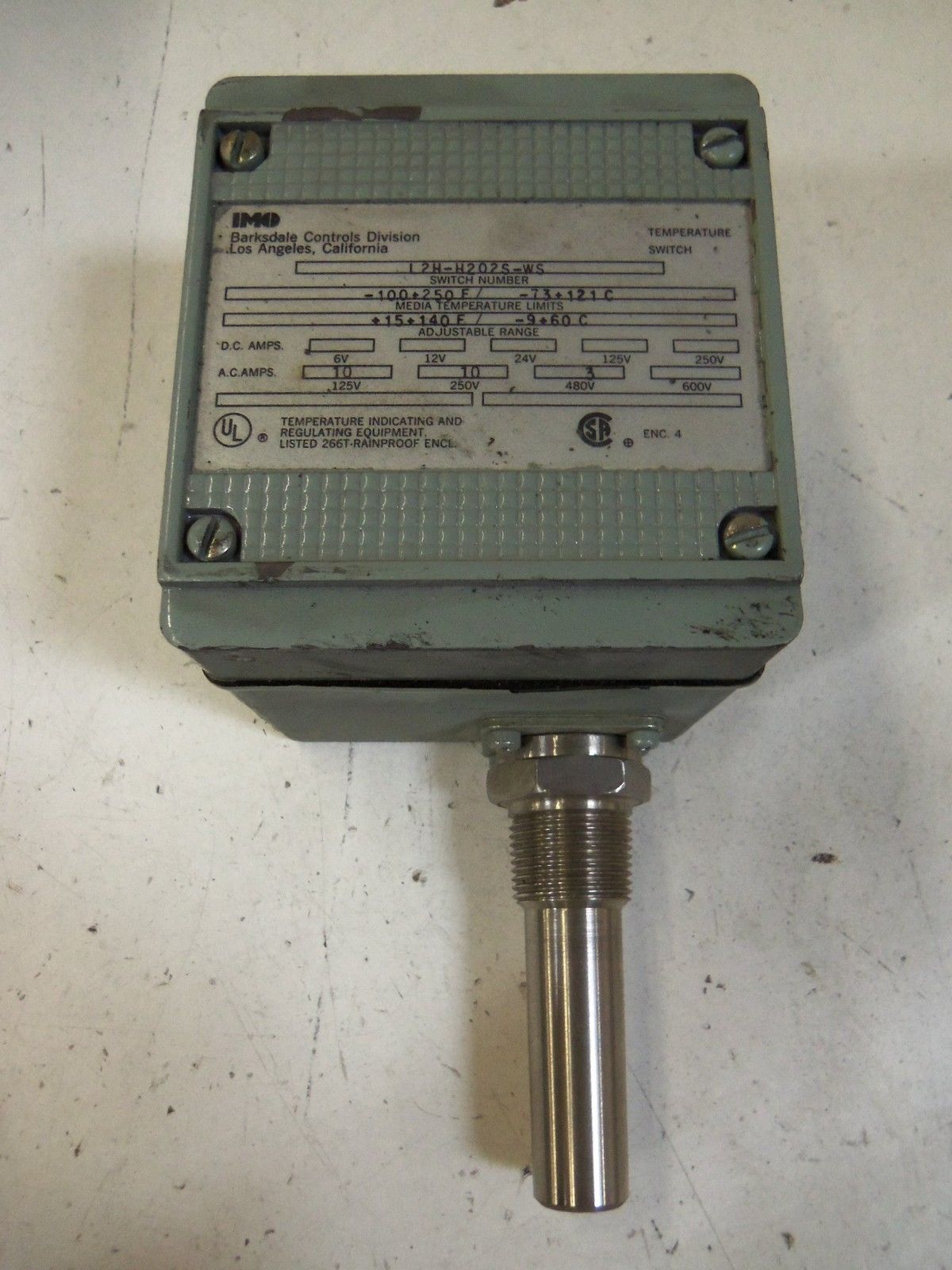 IMO BARKSDALE L2H-H202S-WS TEMPERATURE SWITCH *USED*