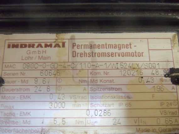 INDRAMAT MAC090C-0-GD-4-C/110-A-1/WI524LX/S001 *USED*