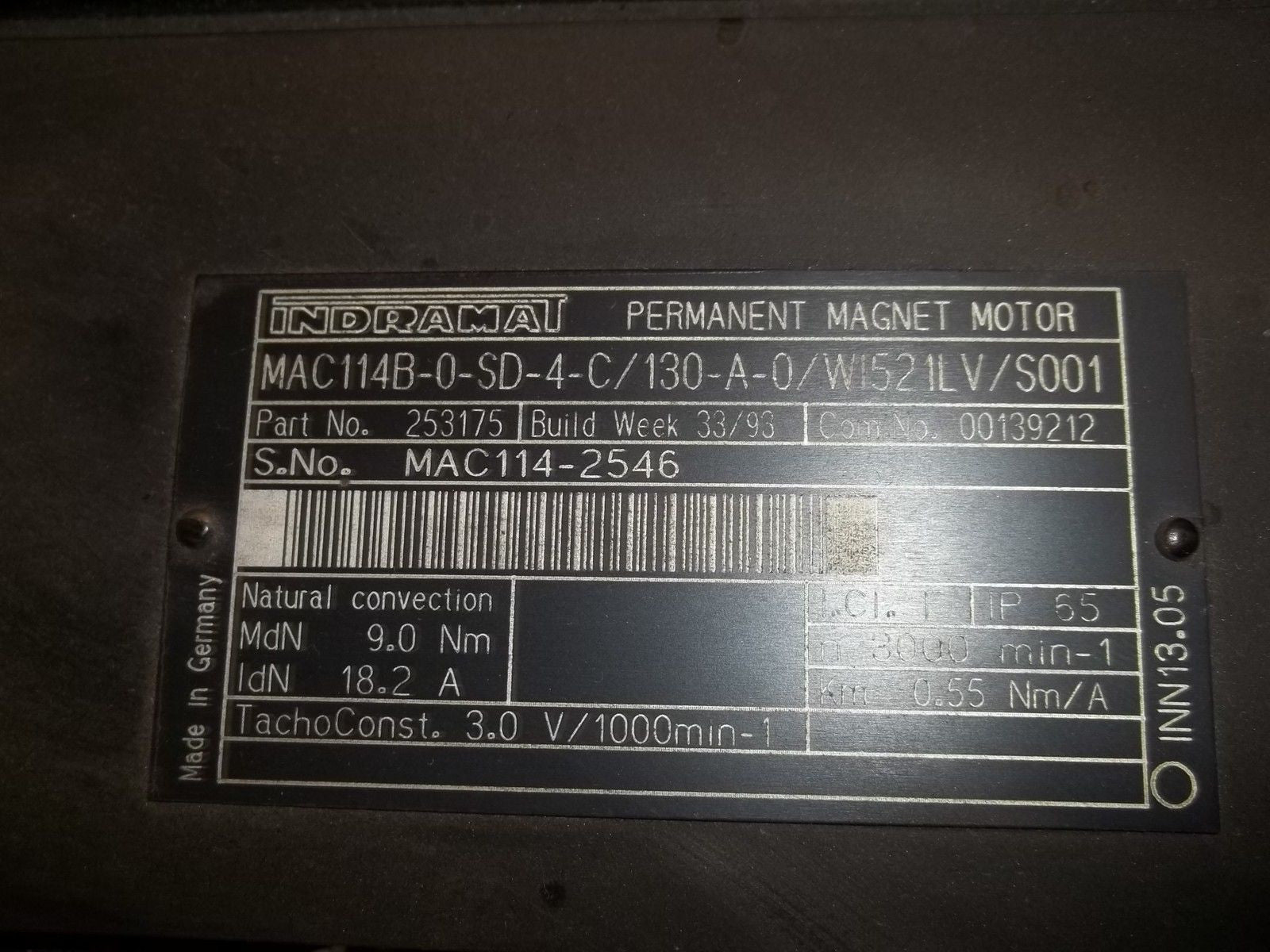 INDRAMAT MAC114B-0-SD-4-C/130-A-0/W1521LV/S0001 SERVO MOTOR *NEW NO BOX*