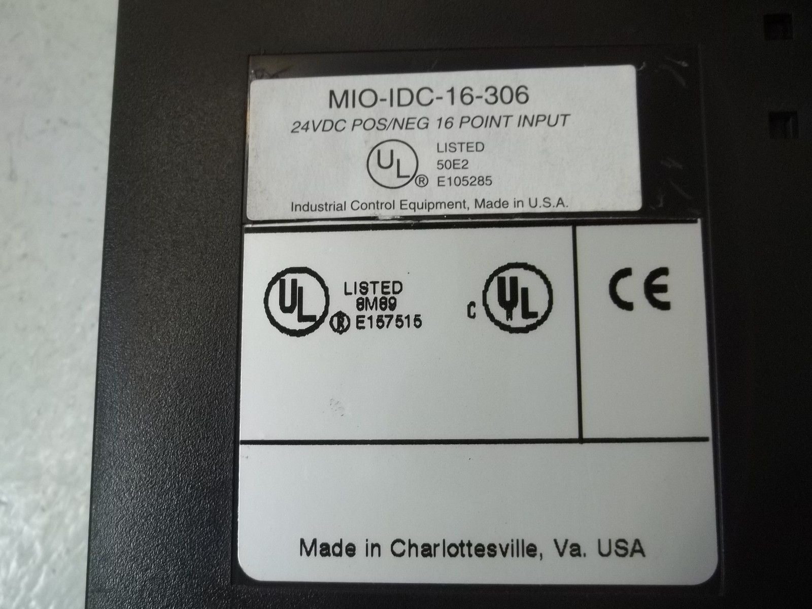 INDUSTRIAL CONTROL EQUIPMENT  MIO-IDC-16-306 24VDC POS/NEG 16 POINT INPUT *USED*