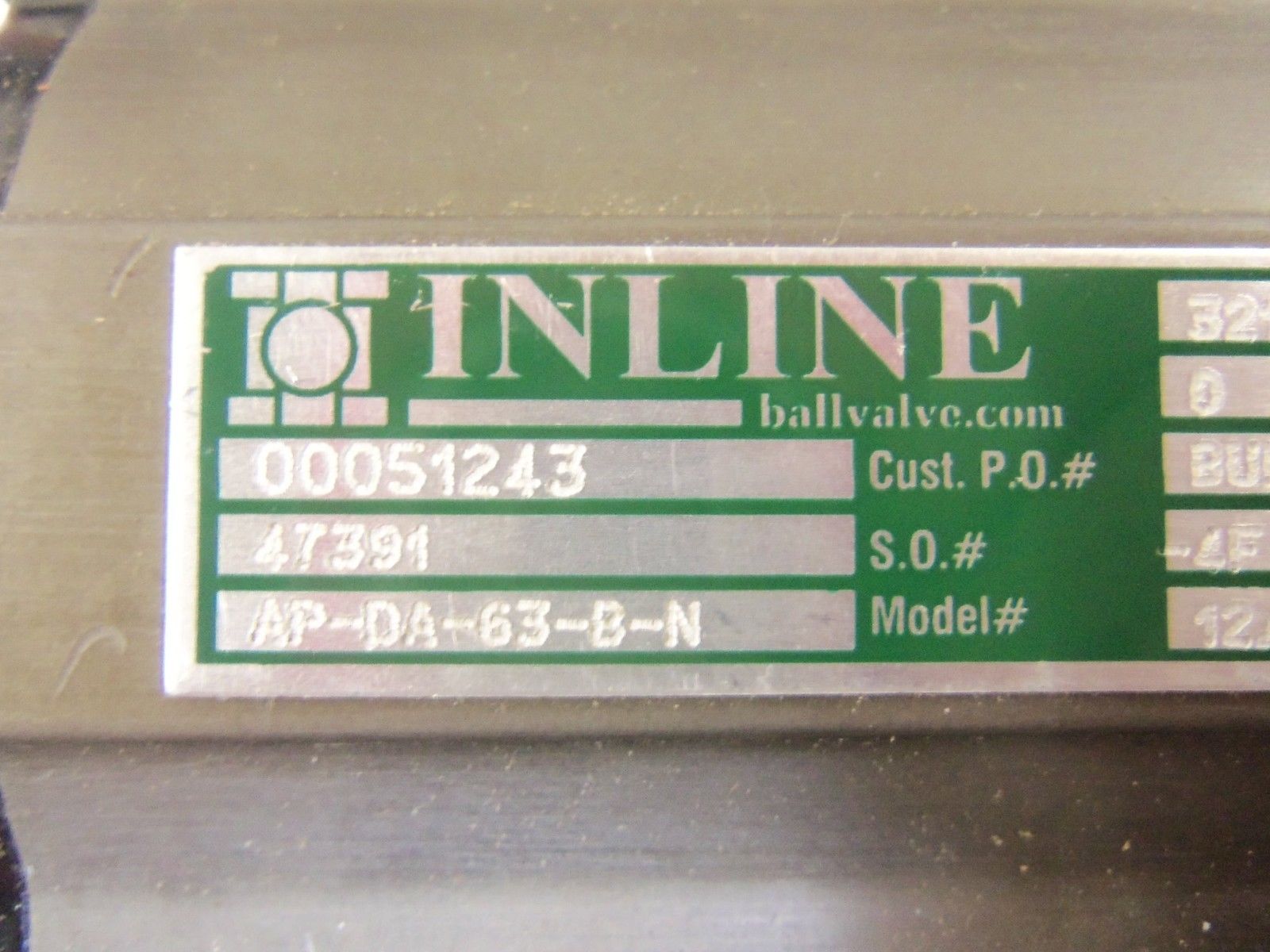 INLINE INDUSTRIES AP-DA-63-3-B-N BALL VALVE -4F - 185F *USED*