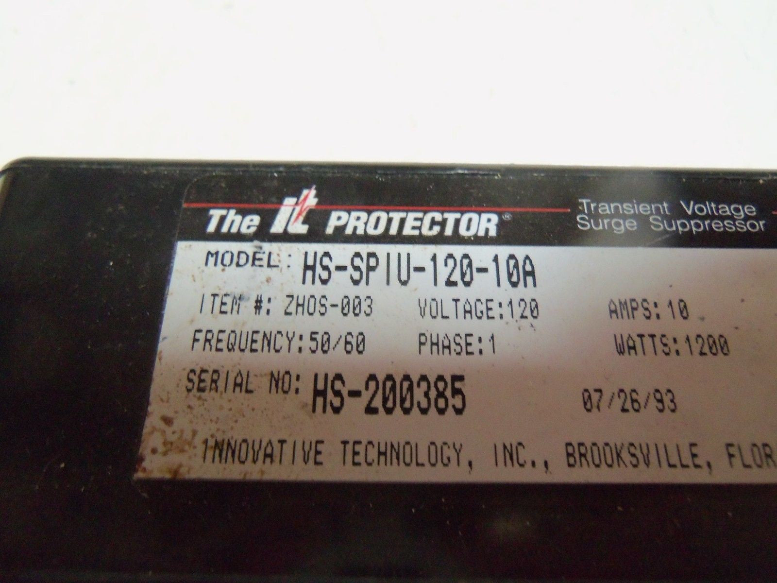 INNOVATIVE TECHNOLOGIES HS-SPIU-120-10A SURGE SURPRESSOR *USED*