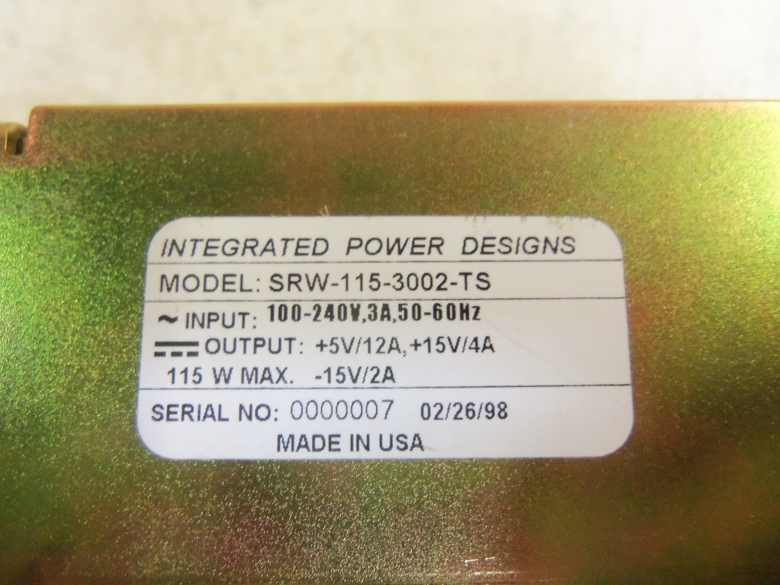 INTEGRATED POWER SRW-115-3002-TS POWER SUPPLY *USED*