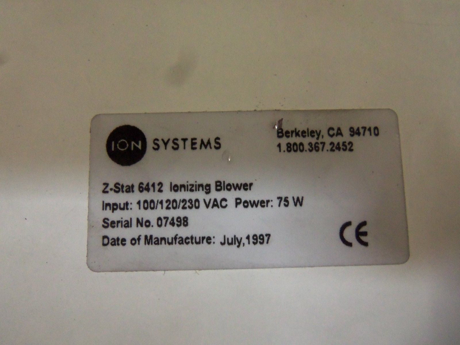 ION SYSTEMS 6412 Z-STAT 6412 IONIZING BLOWER *USED*
