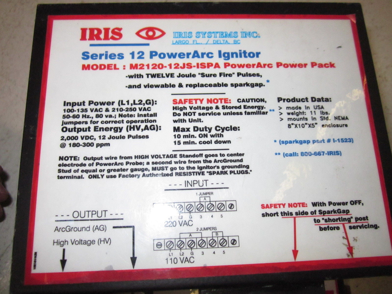 IRIS SYSTEMS M2120-12JS-1SPA *USED*