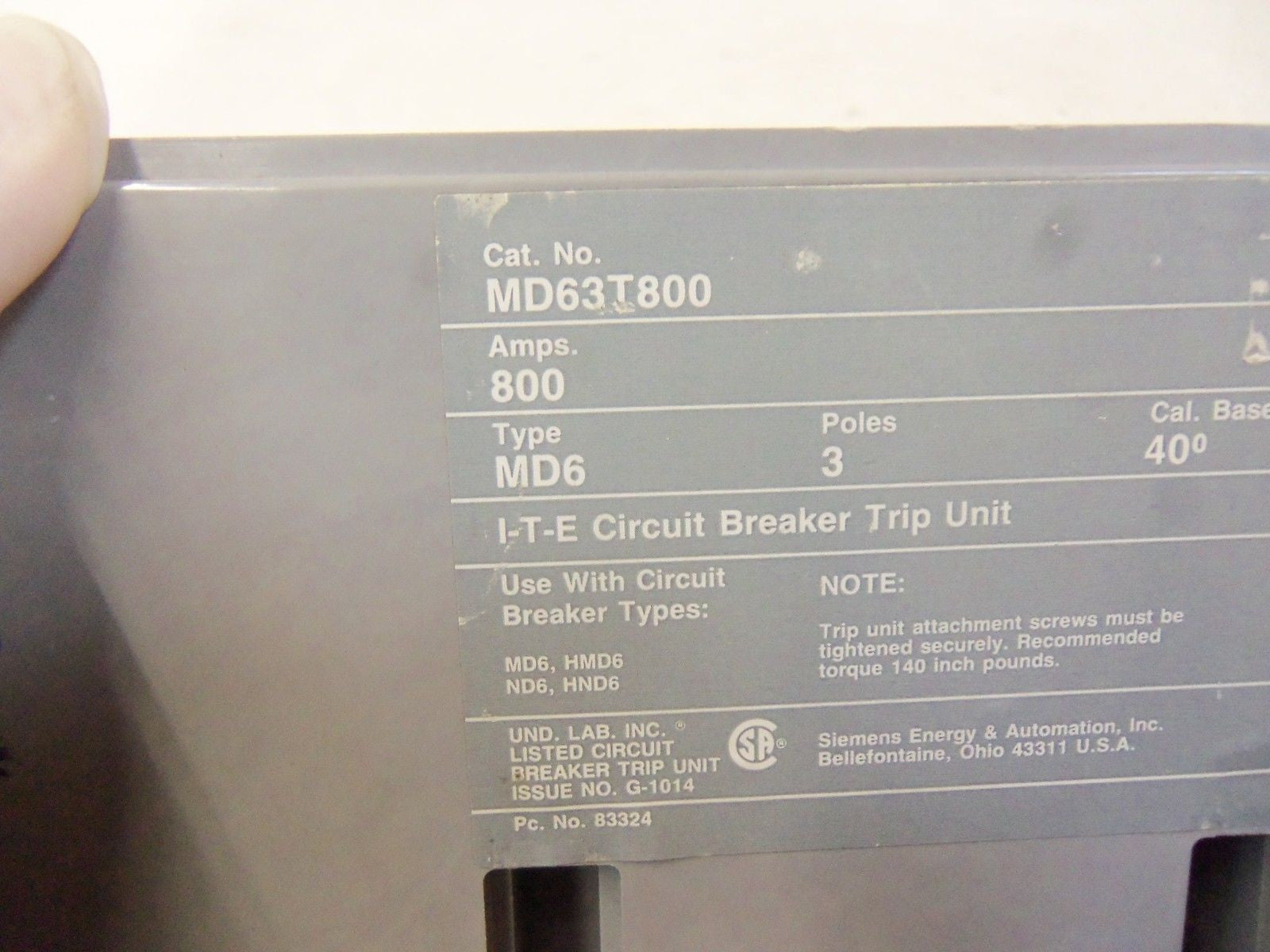 ITE CIRCUIT BREAKE TRIP UNIT   MD63T800 *USED*