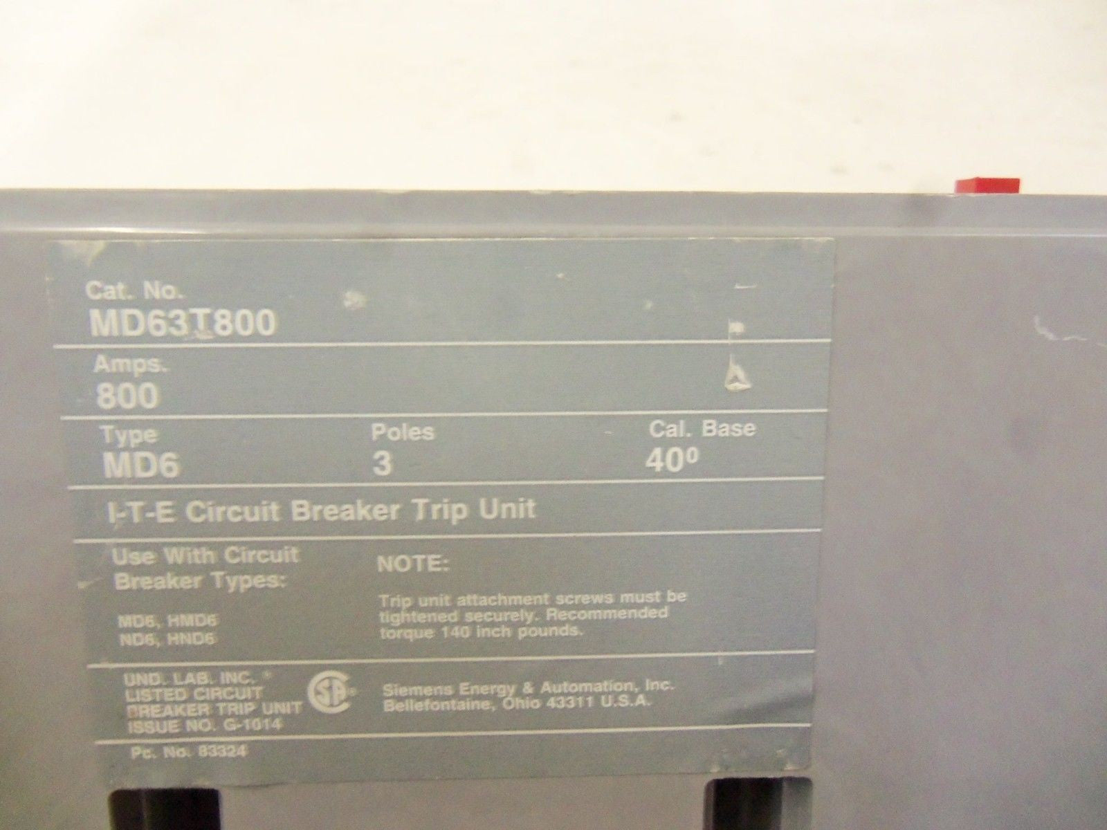 ITE CIRCUIT BREAKE TRIP UNIT   MD63T800 *USED*