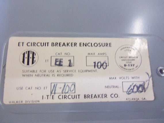 ITE ETEE1 ENCLOSURE W/ EH3-B015 CIRCUIT BREAKER *USED*