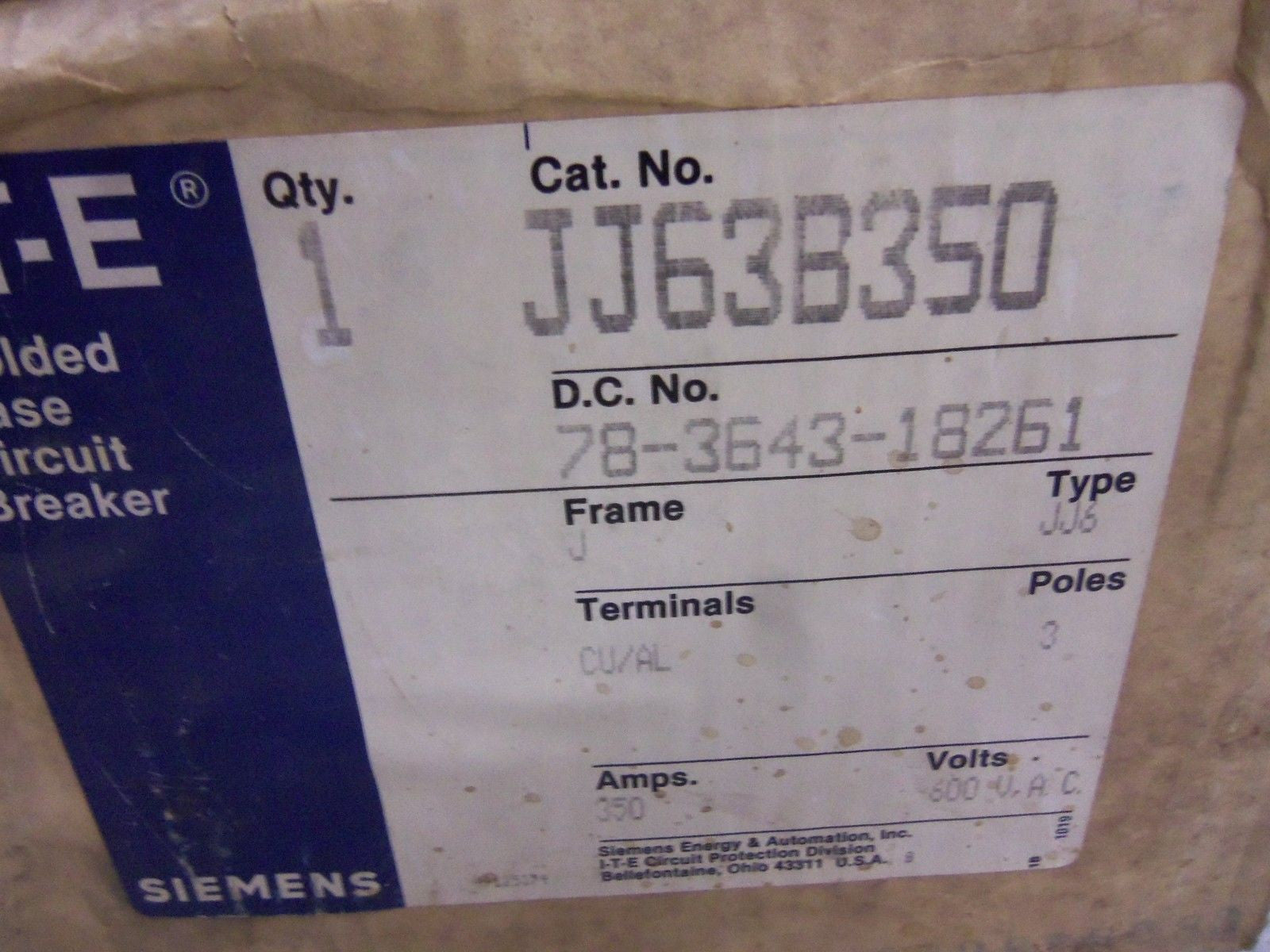 ITE JJ63B350 CIRCUIT BREAKER *NEW IN BOX*