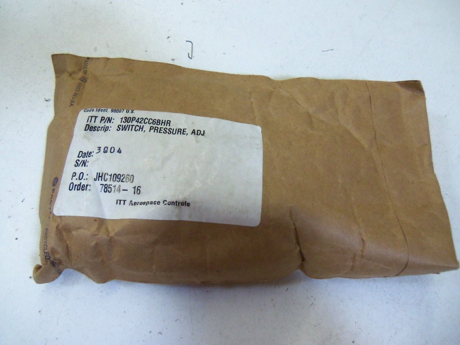 ITT AEROSPACE CONTROLS PRESSURE SWITCH 130P42CC6BHR *NEW IN FACTORY BAG*