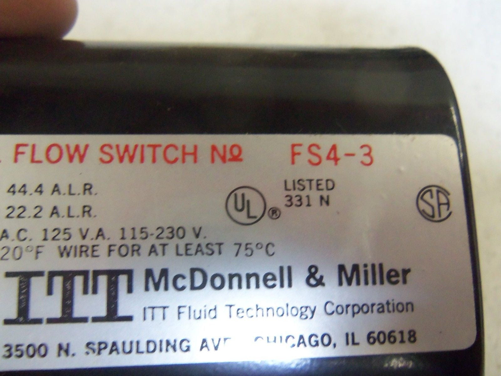 MCDONNELL & MILLER FS4-3 FLOW SWITCH *USED*