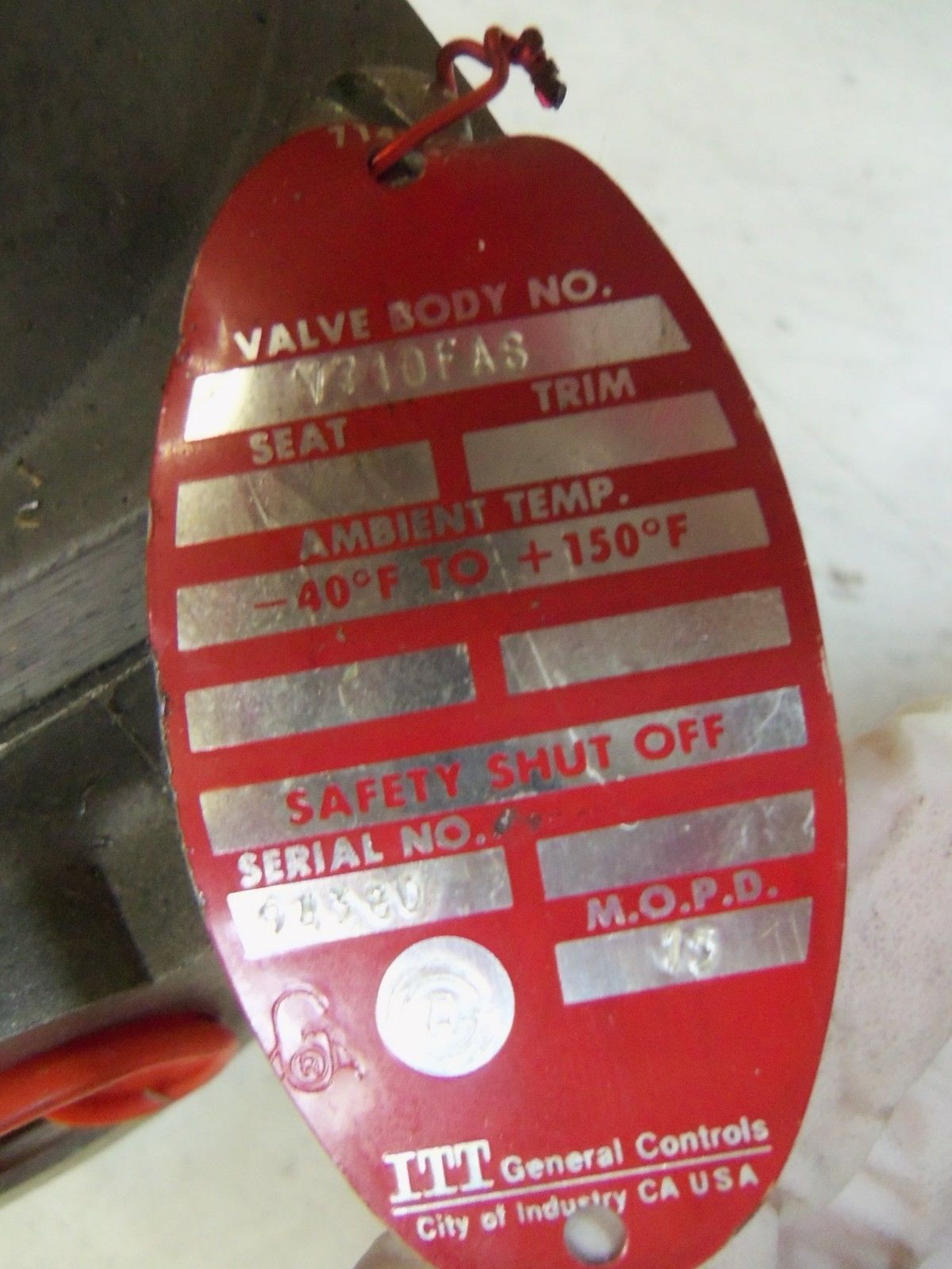 ITT GENERAL CONTROLS V710FAS OPERATED GAS VALVE *USED*