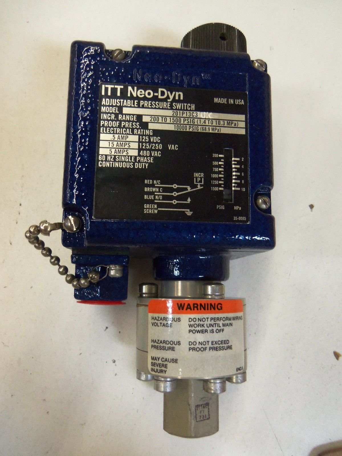 ITT NEO-DYN ADJUSTABLE PRESSURE SWITCH 201P13C3CK *NEW IN BOX*
