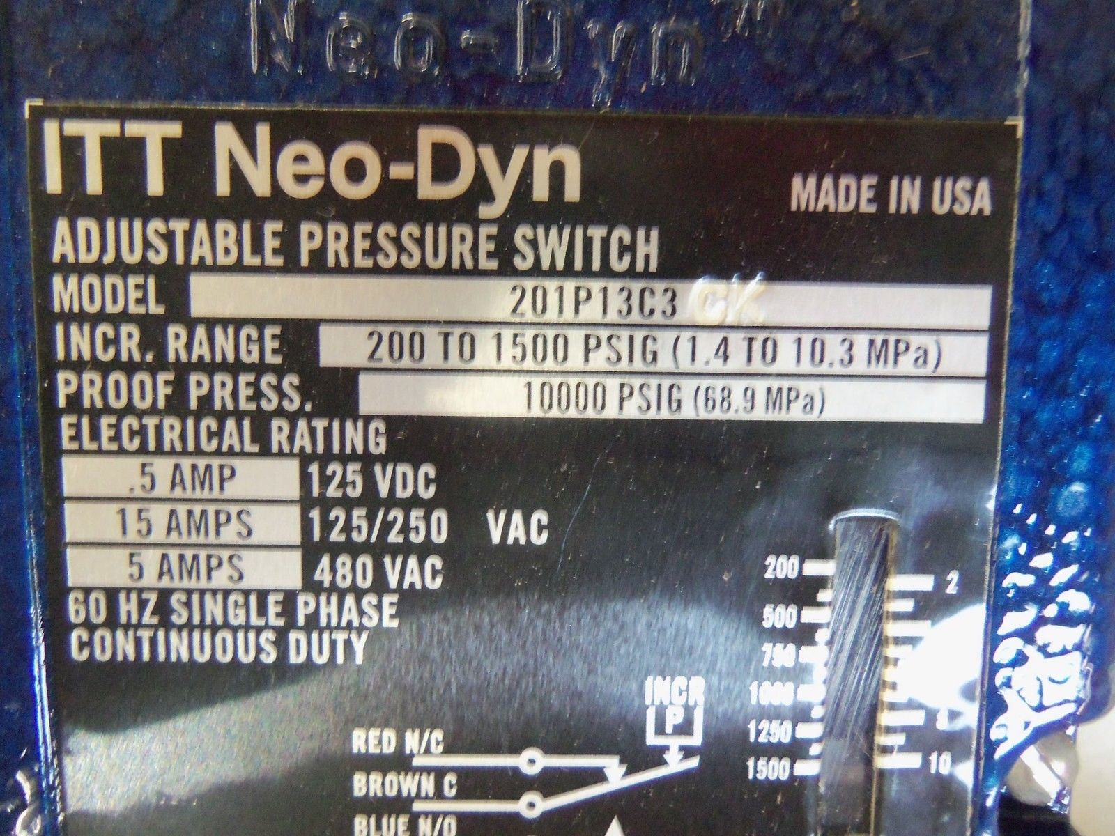 ITT NEO-DYN ADJUSTABLE PRESSURE SWITCH 201P13C3CK *NEW IN BOX*