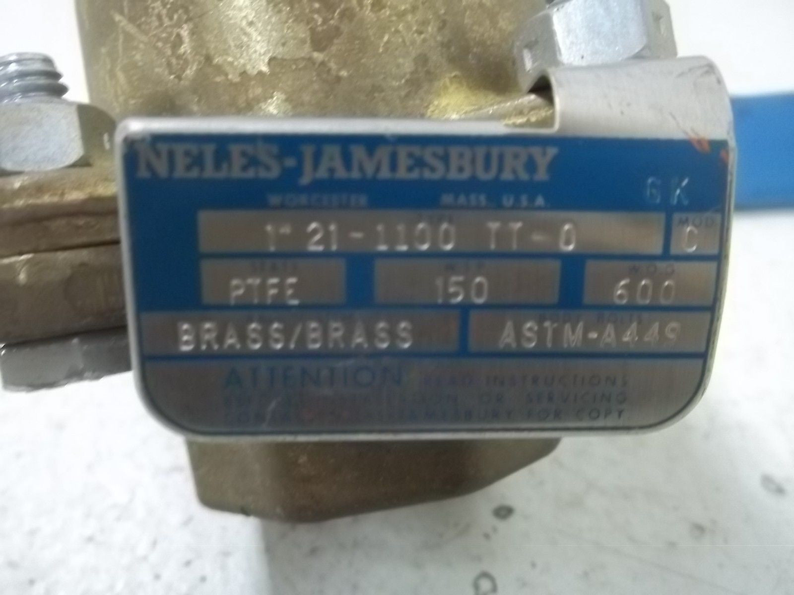 JAMESBURY 21-1100 TT-0 BALL VALVE 1" *USED*