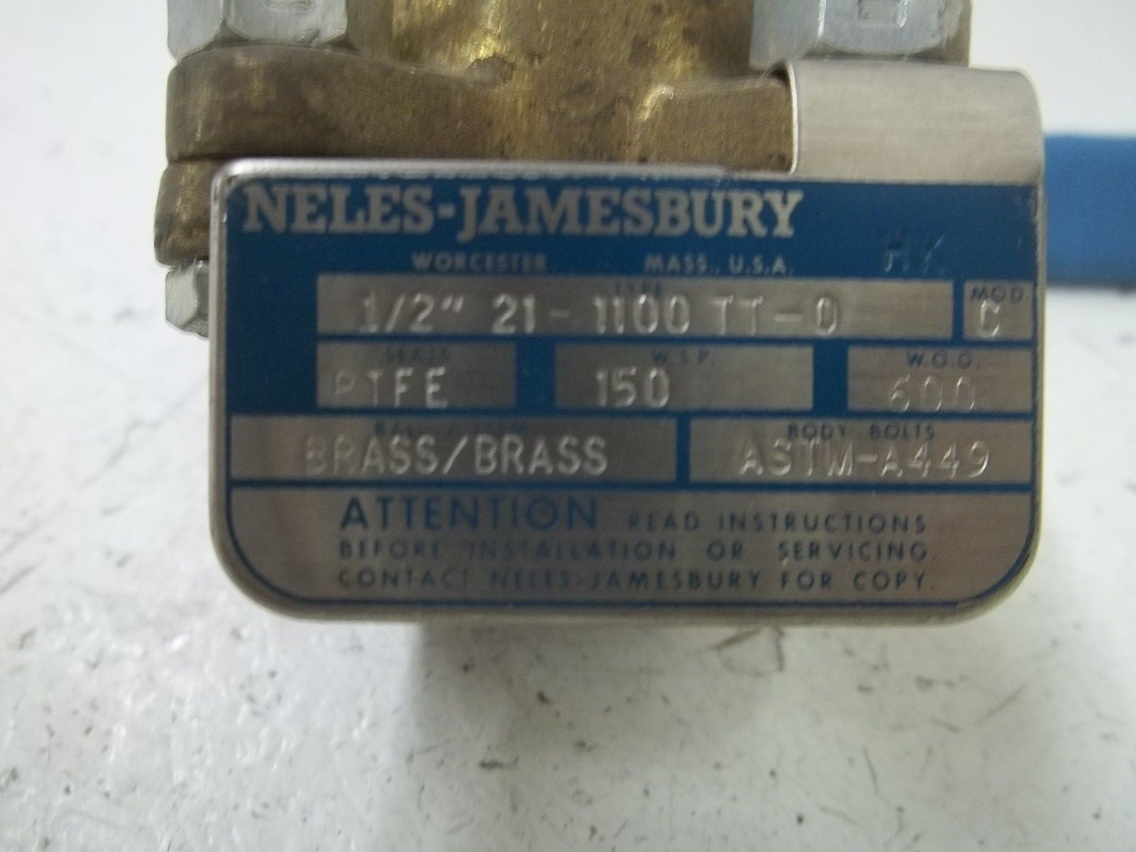 JAMESBURY 21-1100TT-0 1/2" BALL VALVE *USED*