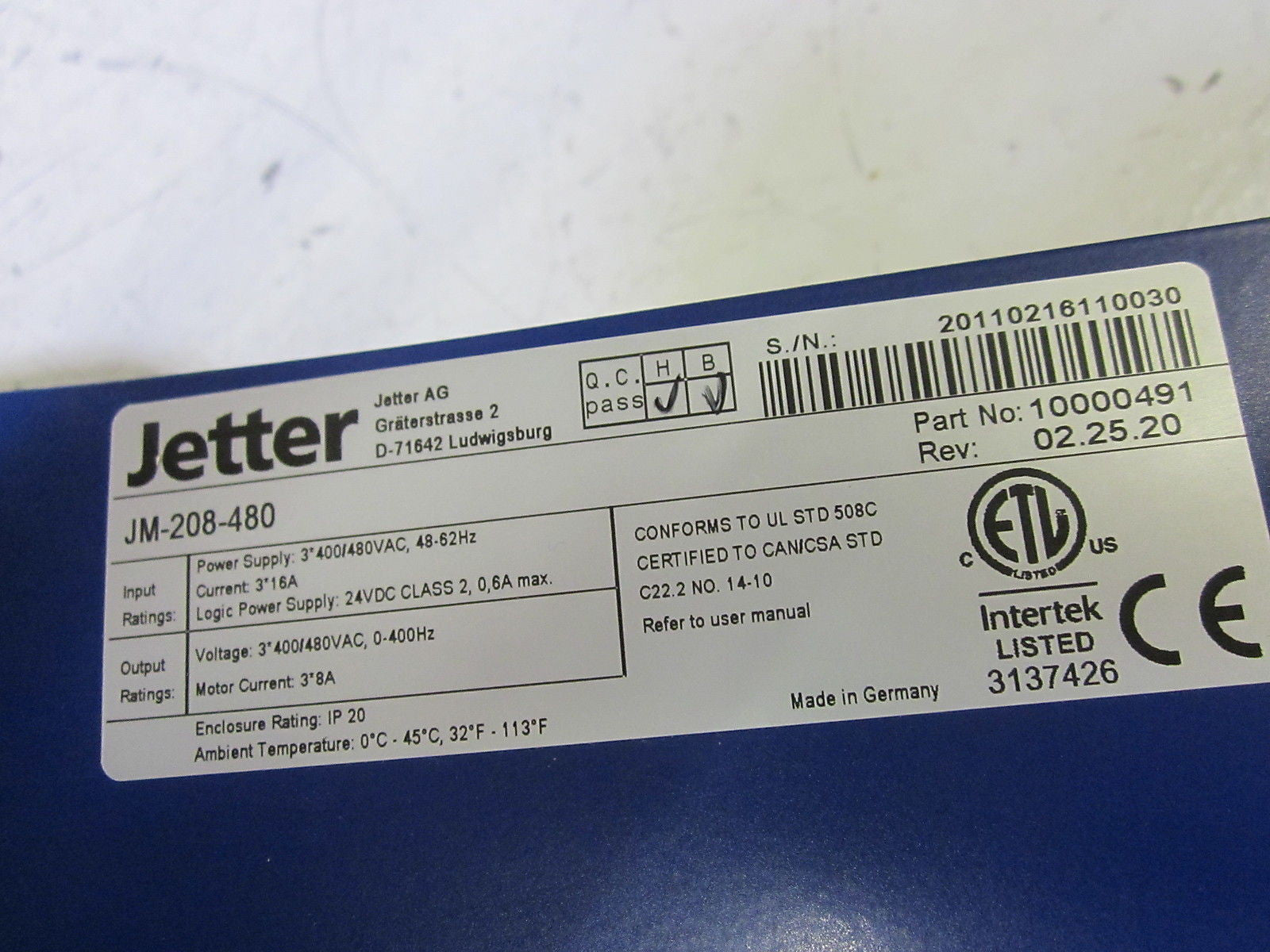 JETTER JM-208-480 DRIVE *USED*